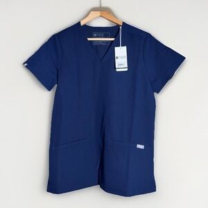 FIGS Casma Three-Pocket Scrub Top Women XS NWT Short Sleeve V-Neck Pullover Navy